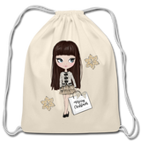 Christmas Shopping and Snowflakes Cotton Drawstring Bag - natural