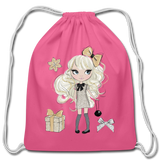 Christmas Curls and Bows Cotton Drawstring Bag - pink