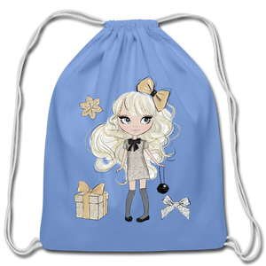 Christmas Curls and Bows Cotton Drawstring Bag - carolina blue