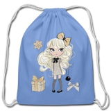 Christmas Curls and Bows Cotton Drawstring Bag - carolina blue