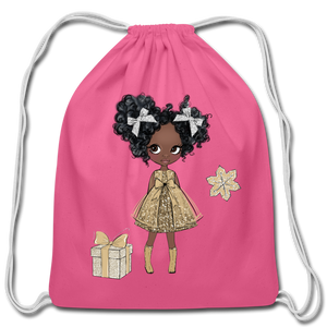 Christmas Gifts and Snowflakes Cotton Drawstring Bag - pink