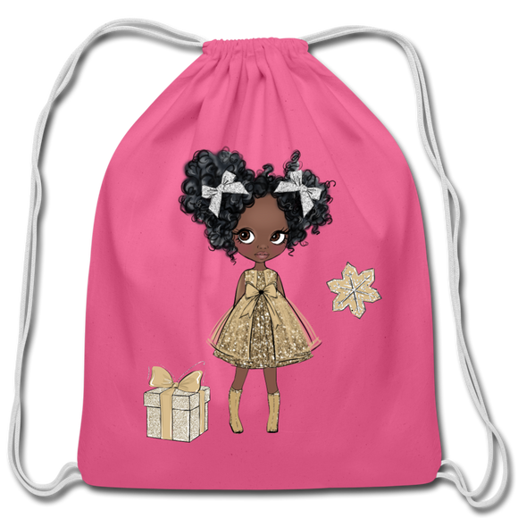 Christmas Gifts and Snowflakes Cotton Drawstring Bag - pink