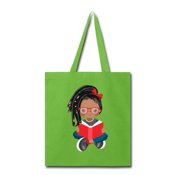 Books and Beads Tote Bag - lime green