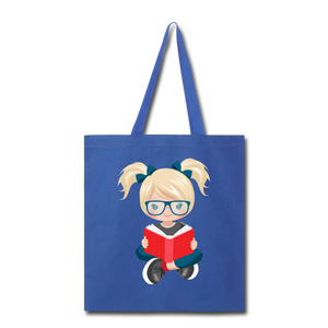 Blonde Ponytails and Books Girl Tote Bag - red