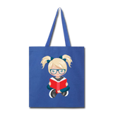 Blonde Ponytails and Books Girl Tote Bag - royal blue