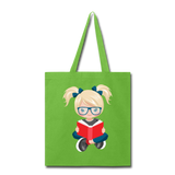 Blonde Ponytails and Books Girl Tote Bag - lime green