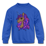 Brown Unicorn | Kids' Crewneck Sweatshirt - royal blue