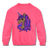 Brown Unicorn | Kids' Crewneck Sweatshirt - neon pink