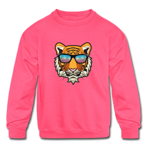 Pink Cool Tiger | Kids' Crewneck Sweatshirt - neon pink