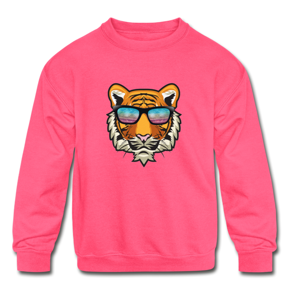 Pink Cool Tiger | Kids' Crewneck Sweatshirt - neon pink