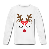 Red Bow Reindeer | Kids' Premium Long Sleeve T-Shirt - white