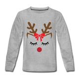 Red Bow Reindeer | Kids' Premium Long Sleeve T-Shirt - heather gray