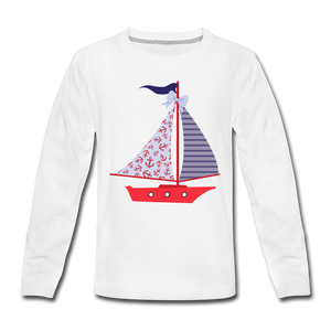 Red Sailboat | Kids' Premium Long Sleeve T-Shirt - white