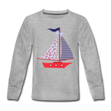 Red Sailboat | Kids' Premium Long Sleeve T-Shirt - heather gray