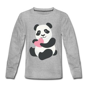 Panda Love | Kids' Premium Long Sleeve T-Shirt - heather gray