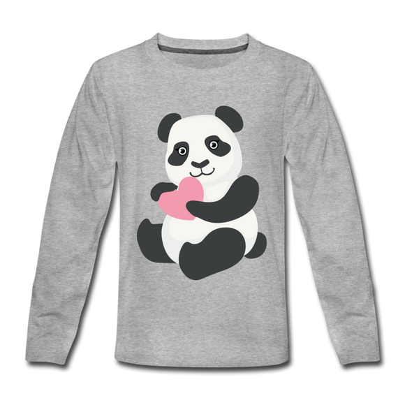 Panda Love | Kids' Premium Long Sleeve T-Shirt - heather gray