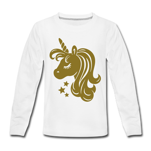 Gold Unicorn | Kids' Premium Long Sleeve T-Shirt - white