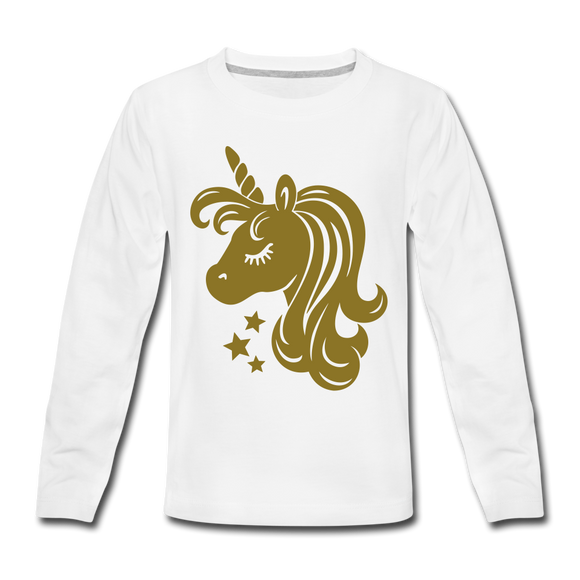 Gold Unicorn | Kids' Premium Long Sleeve T-Shirt - white