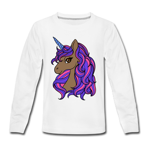 Brown Unicorn | Kids' Premium Long Sleeve T-Shirt - white