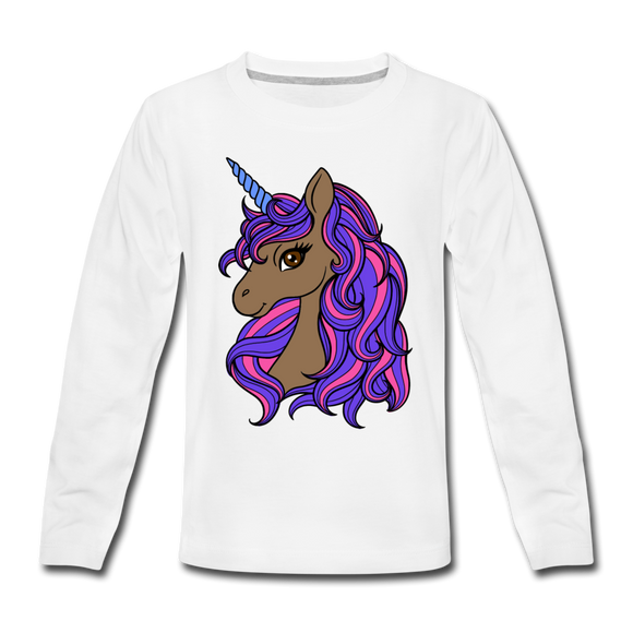 Brown Unicorn | Kids' Premium Long Sleeve T-Shirt - white