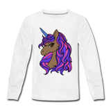 Brown Unicorn | Kids' Premium Long Sleeve T-Shirt - white