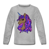 Brown Unicorn | Kids' Premium Long Sleeve T-Shirt - heather gray