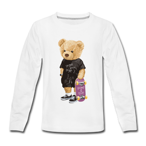 Skateboard Bear | Kids' Premium Long Sleeve T-Shirt - white