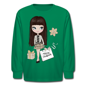 Merry Christmas Shopping Bag Kids' Long Sleeve T-Shirt - kelly green