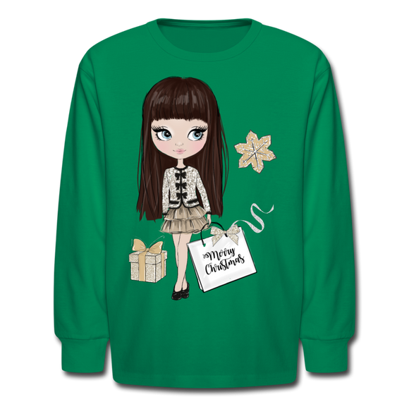 Merry Christmas Shopping Bag Kids' Long Sleeve T-Shirt - kelly green