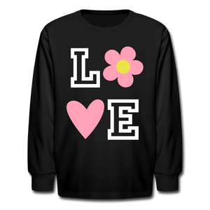 Love Flowers Girls Long Sleeve T-Shirt - black