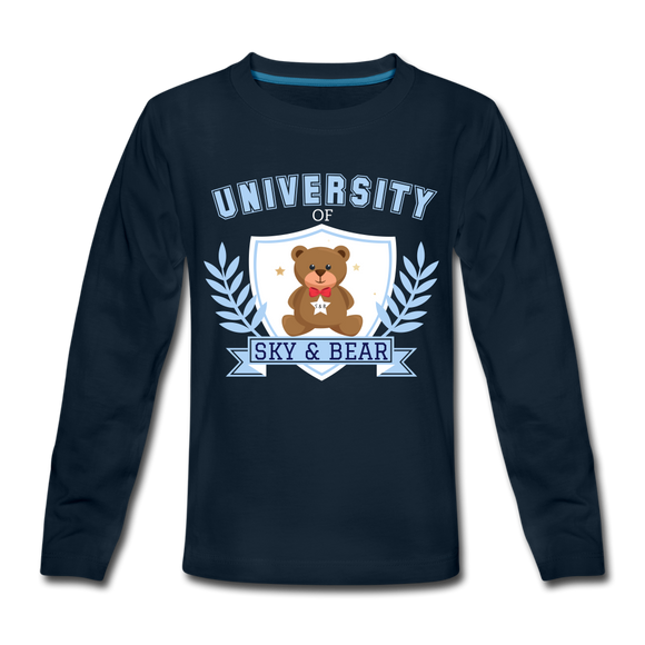 Sky and Bear University Kids' Premium Long Sleeve T-Shirt Blue - deep navy