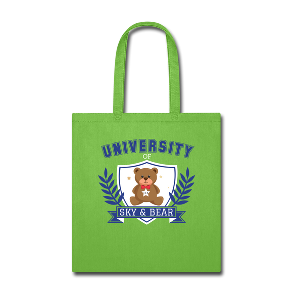 Sky and Bear University Tote Bag Green and Blue - lime green