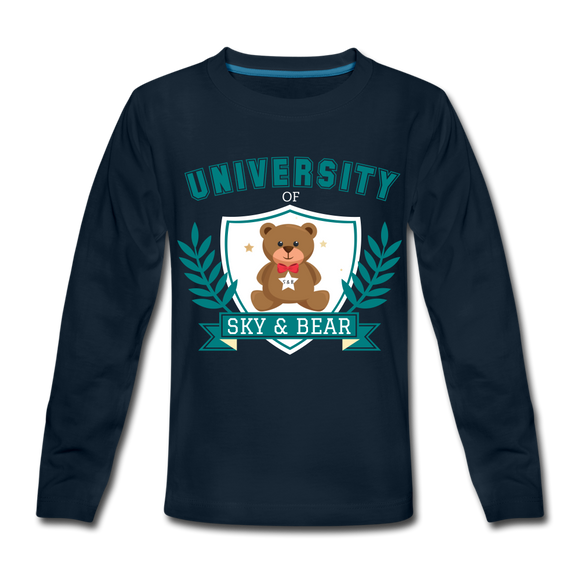 Sky and Bear University Kids' Premium Long Sleeve T-Shirt Navy and Teal - deep navy